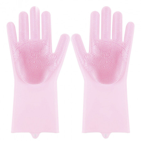 Силиконовые перчатки Magic Silicone Gloves Pink для уборки чистки мытья посуды для дома. Цвет: розовый