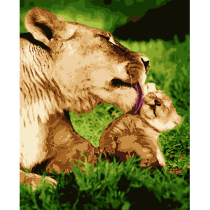 Картина за номерами Левиця з левенятком (PNX5340) 50*60 см. 