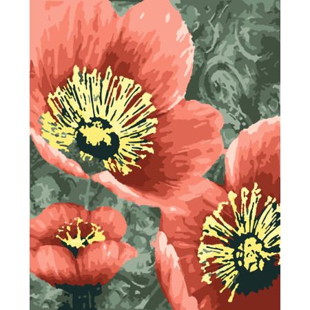 Картина за номерами Червоні квіти (з золотою фарбою) (PN3302) 40*50 см.