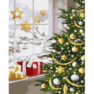 Картина по номерам Рождественская елка (с золотыми красками) (PN4872) 40*50 см.