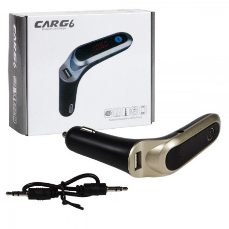 FM модулятор CAR G6 Bluetooth USB AUX MicroSD трансмиттер, FM модулятор для автомобиля. Цвет: золотой